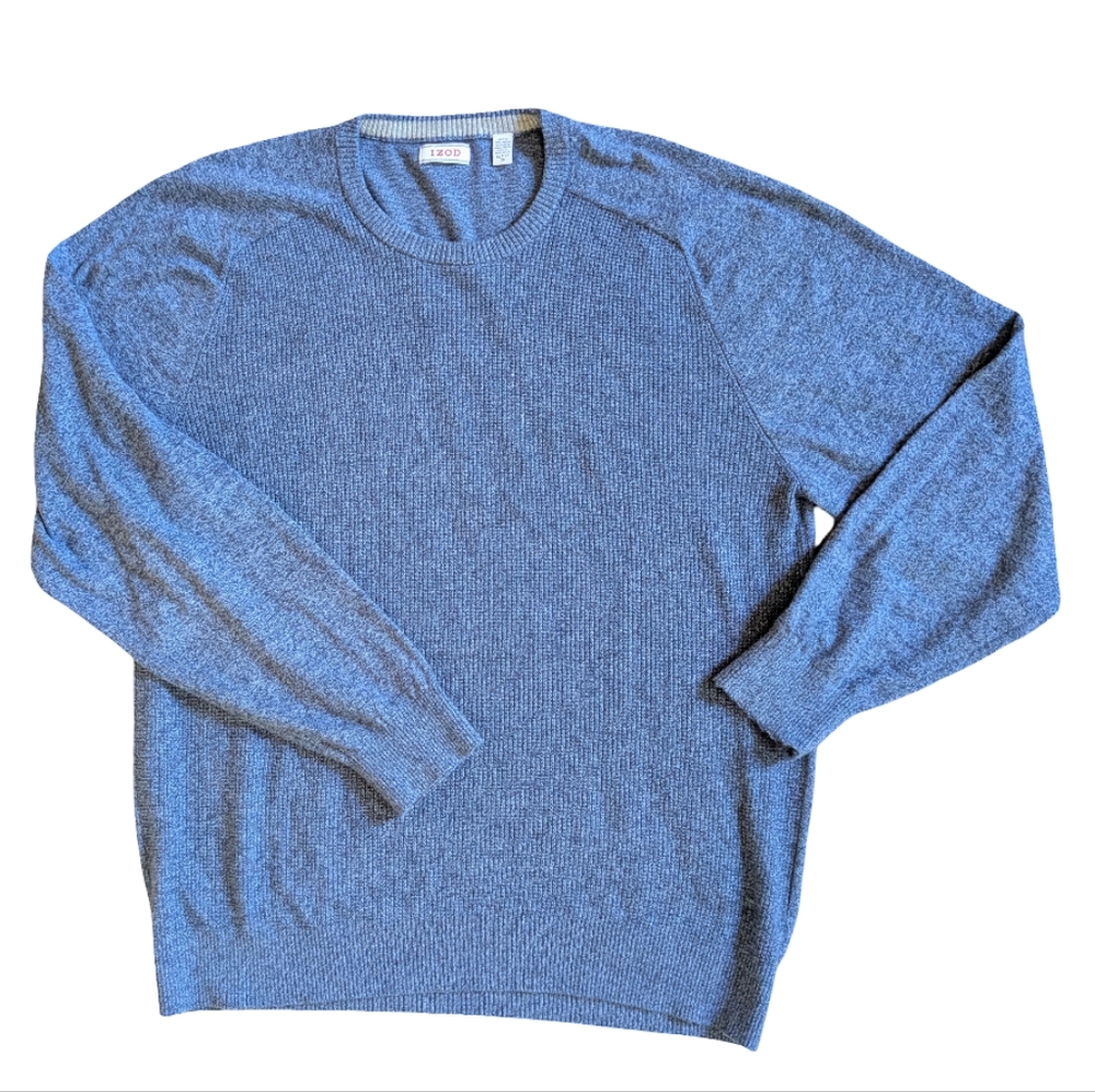Izod Men's Crew Neck Sweater Blue Ribbed Cotton Nylon Wool XL Flaw